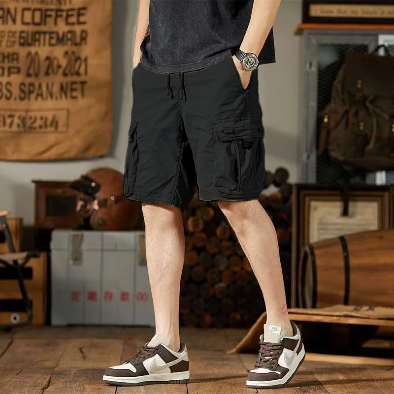 New American overalls summer shorts pop trend everything with five quarter pants men's loose straight pants