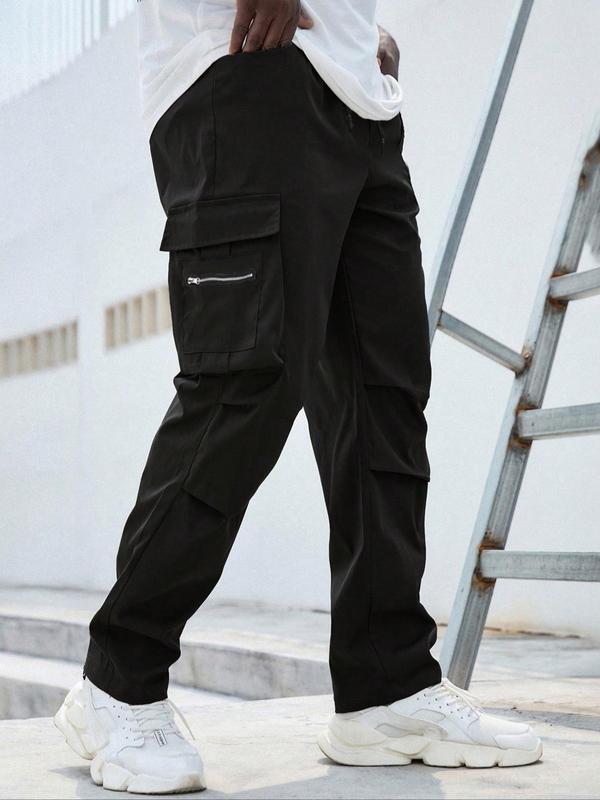 Men's Large Size Solid Color Drawstring Waist Cargo Pants