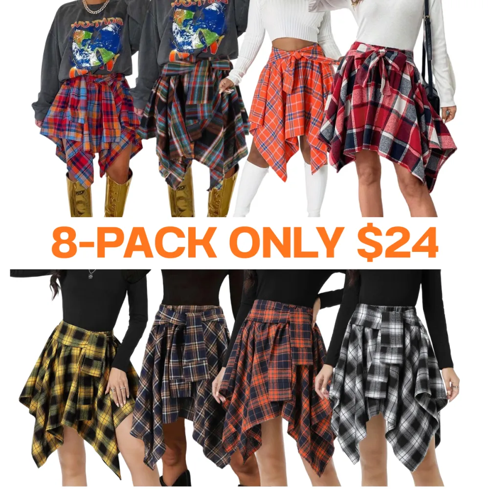 Women's Fashion Plaid Print Asymmetrical Hem High Waisted Skirt