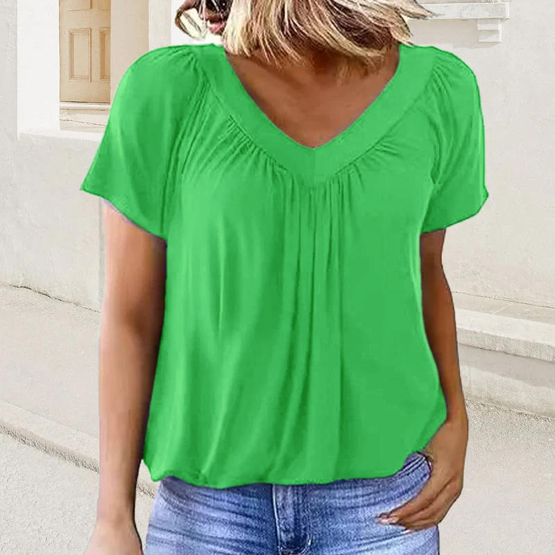 🎁Hot Sale 8 PACK $24.96⏳Women's Casual Pleated V-Neck Short-Sleeve Top