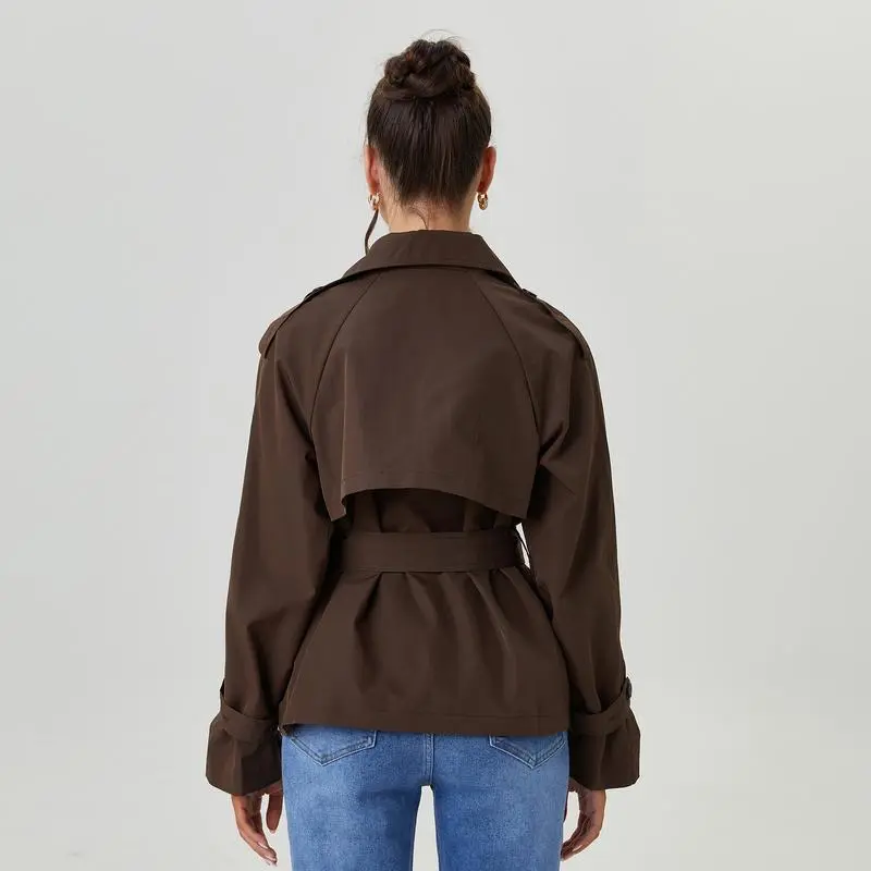 Women's Commuter Notch Lapel Double Breasted Detachable Belt Trench Coat