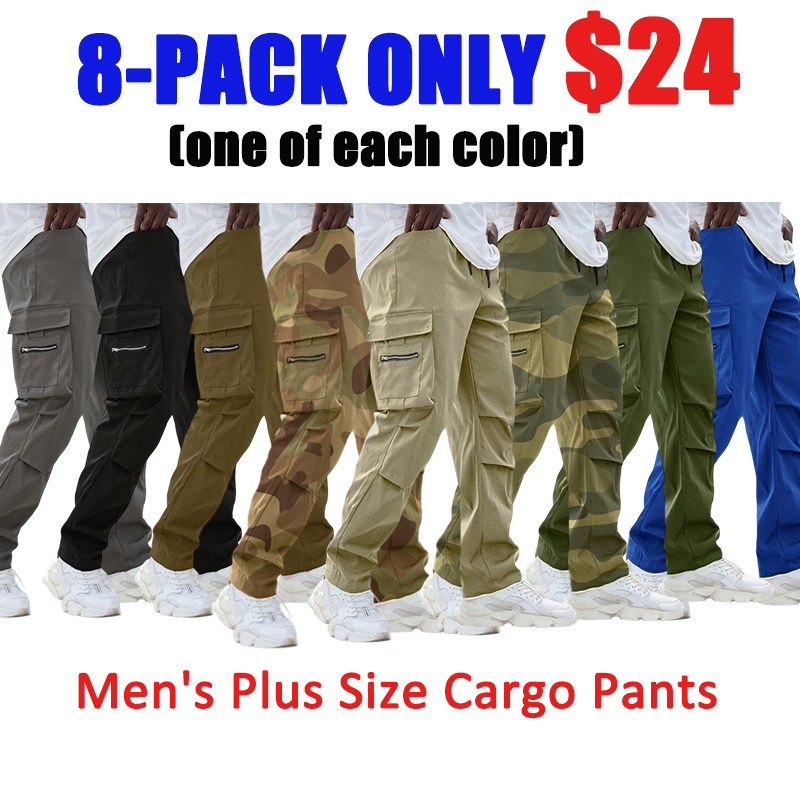 Men's Large Size Solid Color Drawstring Waist Cargo Pants