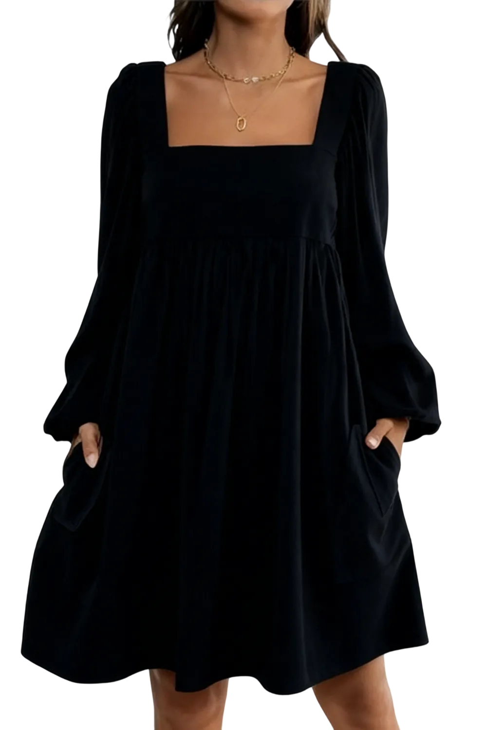 🔥Last Day 95% OFF🔥Women's Velvet Bishop Sleeve Square Neck Dress