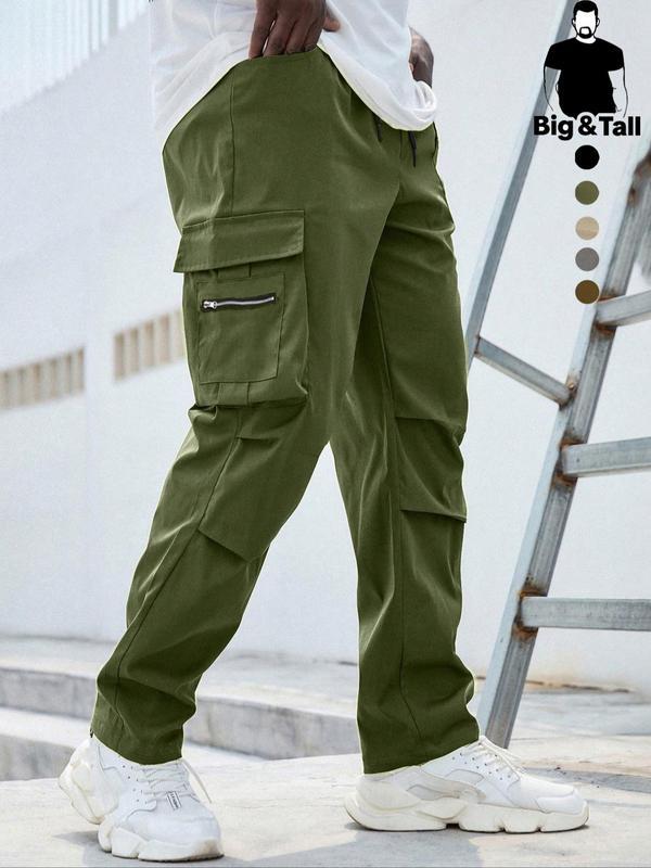 Men's Large Size Solid Color Drawstring Waist Cargo Pants