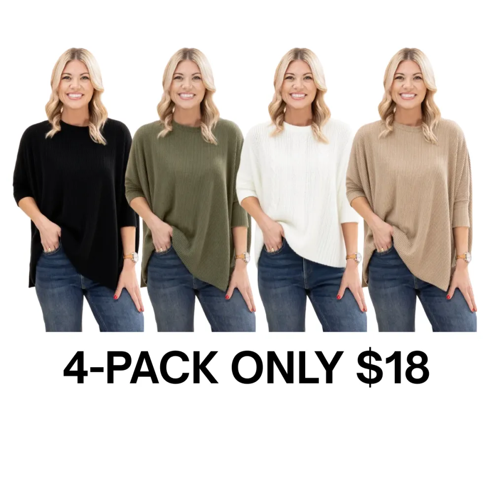 Women's Raised Rib Easy-Fit Dolman 3/4 Sleeve Top