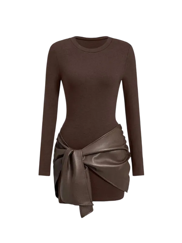 Women's Patchwork Knot Side Long Sleeve Dress