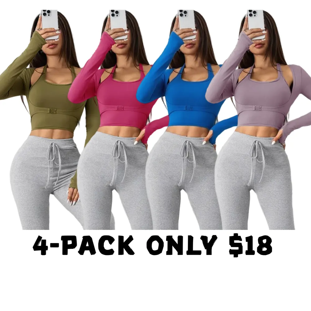 Women’s Halter & Thumb Hole Sports Top Set– Sleeveless & Buckle Front for Gym & Yoga