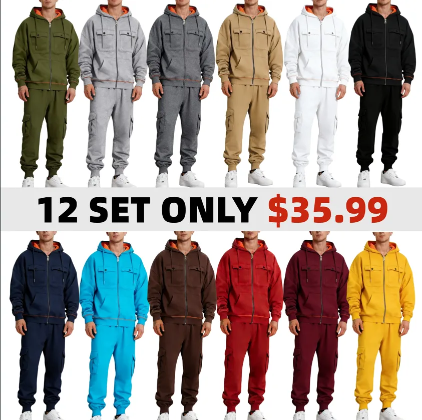 Clearance sale Men's sweatshirt with multiple pockets warm and stylish-Jacket & Pants
