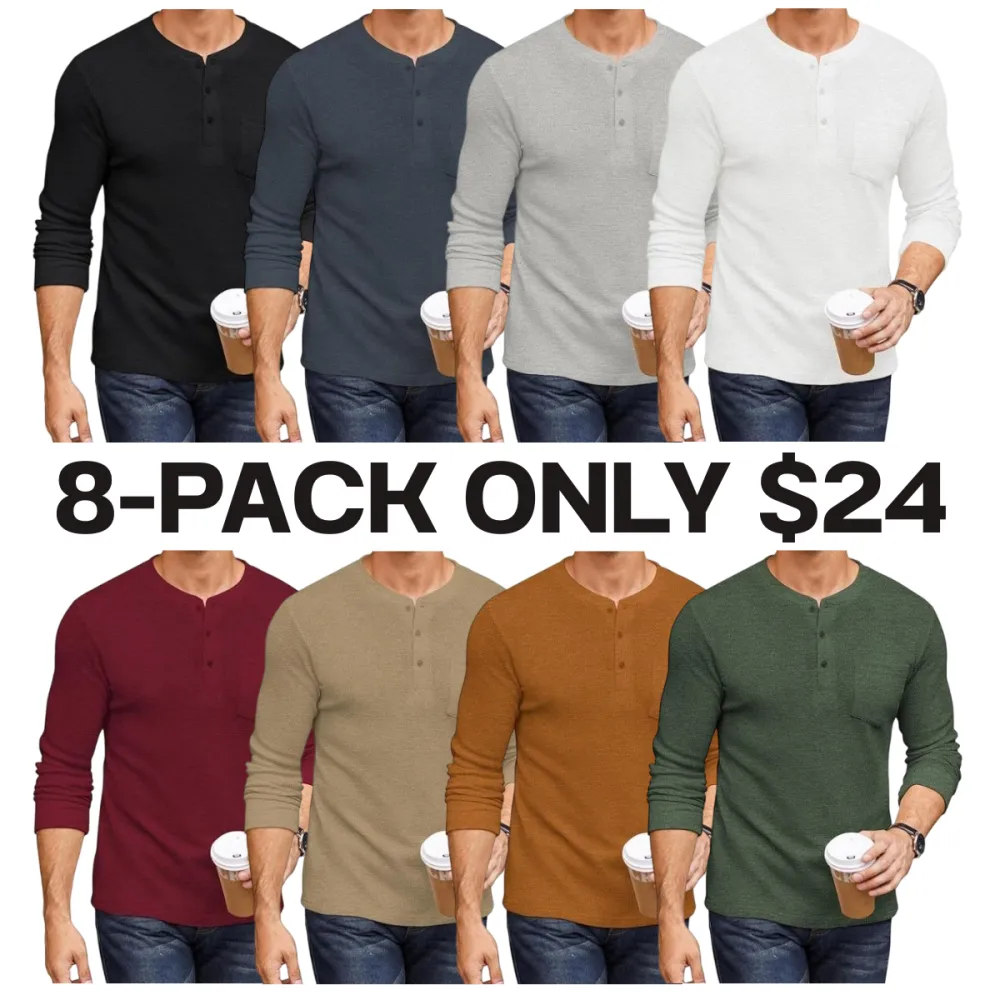 Men's Long Sleeve Waffle Henley Shirt