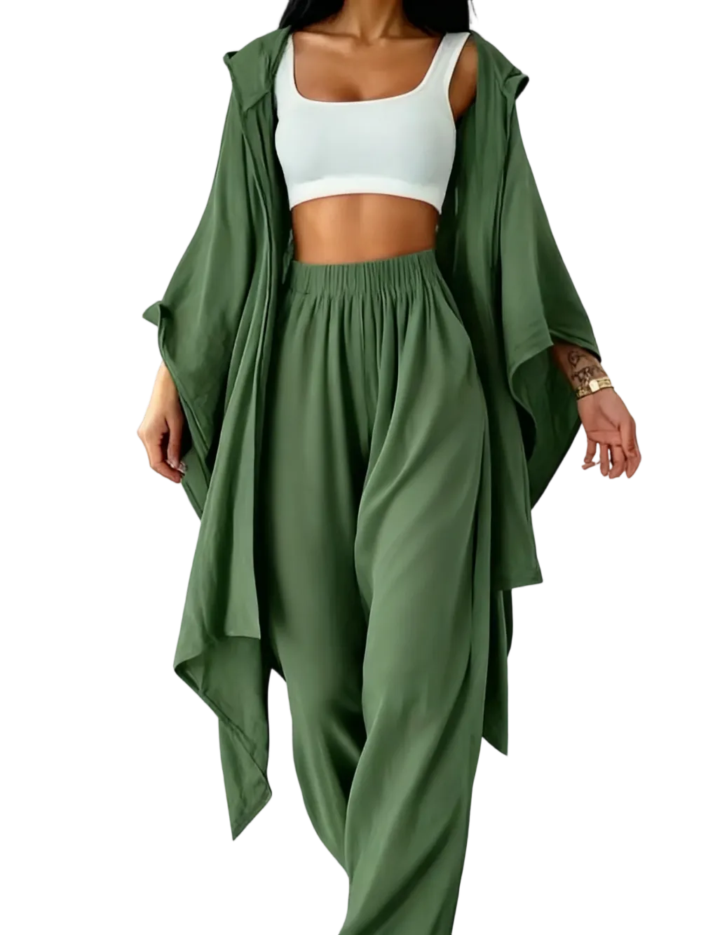 Women's Two-Piece Casual Set, Wide-Leg Pants & Loose-Fit Cardigan Jacket