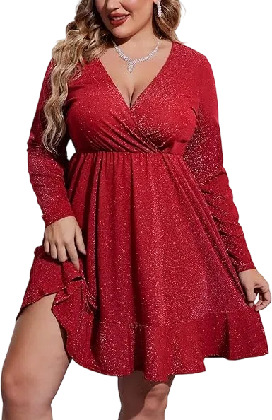 🔥Last Day 95% OFF🔥Women's V-Neck Glitter Swing Cocktail Dress