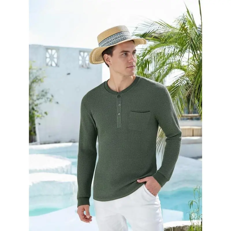 Men's Long Sleeve Waffle Henley Shirt