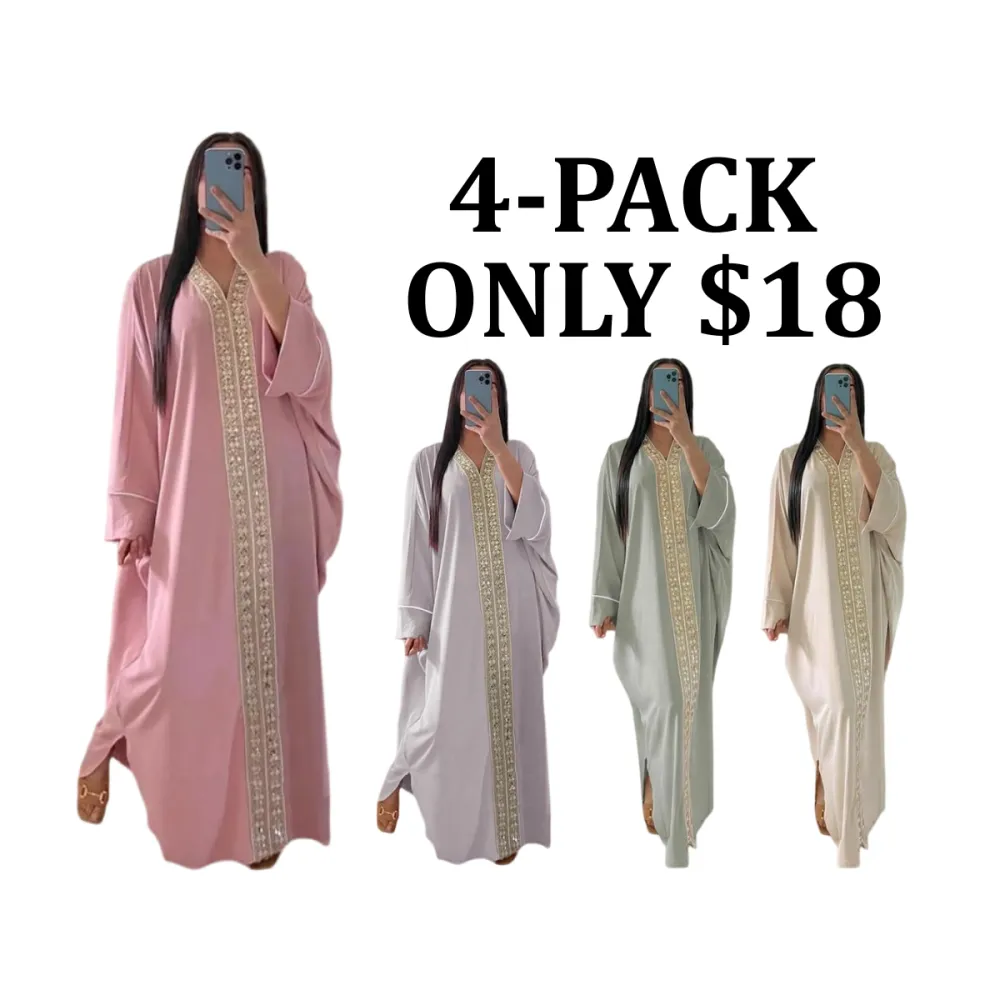 Women's Contrast Sequin Batwing Kaftan Dress