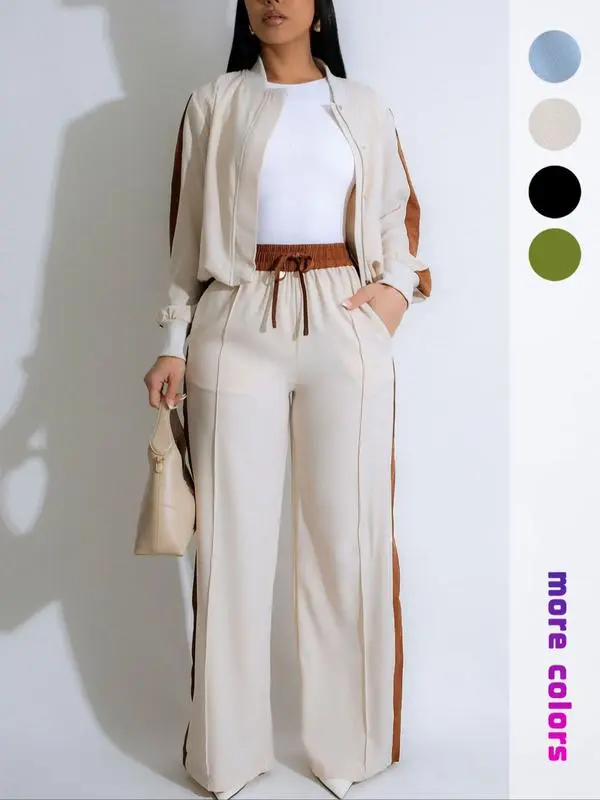 🔥Last Day Promotion🔥Women's Patchwork Top & Wide Leg Pants Set