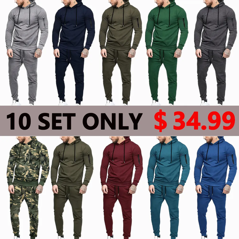 Clearance sale!Men’s Winter Fleece-Lined Set – Casual 2-Piece Hooded Running Sport Suit Sets-Pocket Jacket & Pants