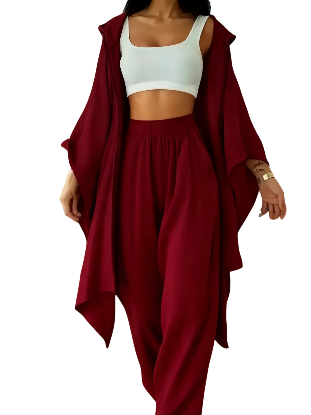 Women's Two-Piece Casual Set, Wide-Leg Pants & Loose-Fit Cardigan Jacket
