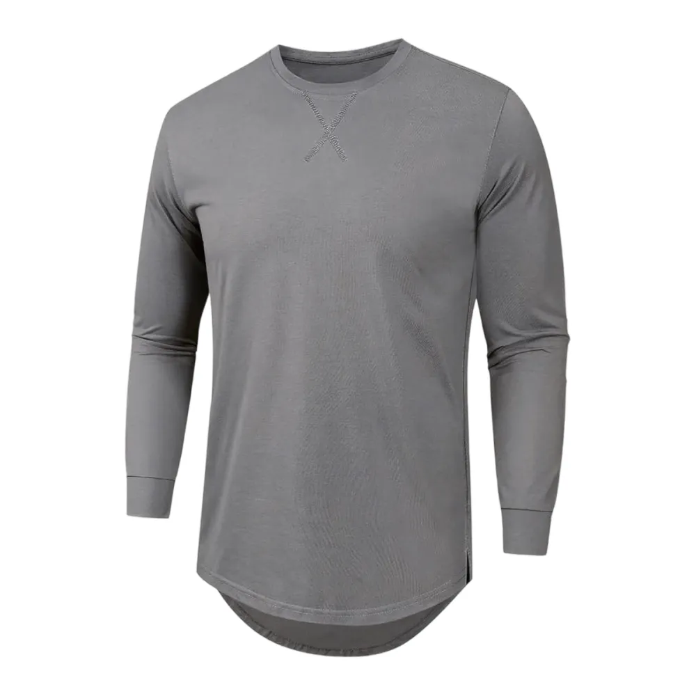 Mens Cotton Short-Sleeve Longline Drop Cut Tee