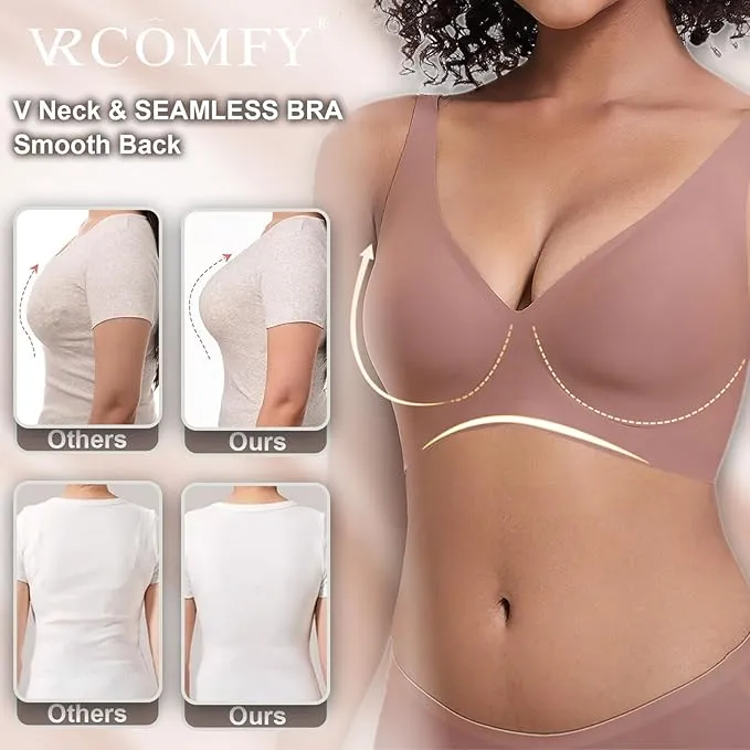 Women’s Everyday Seamless Wireless Bra – Push Up Deep V Bralette