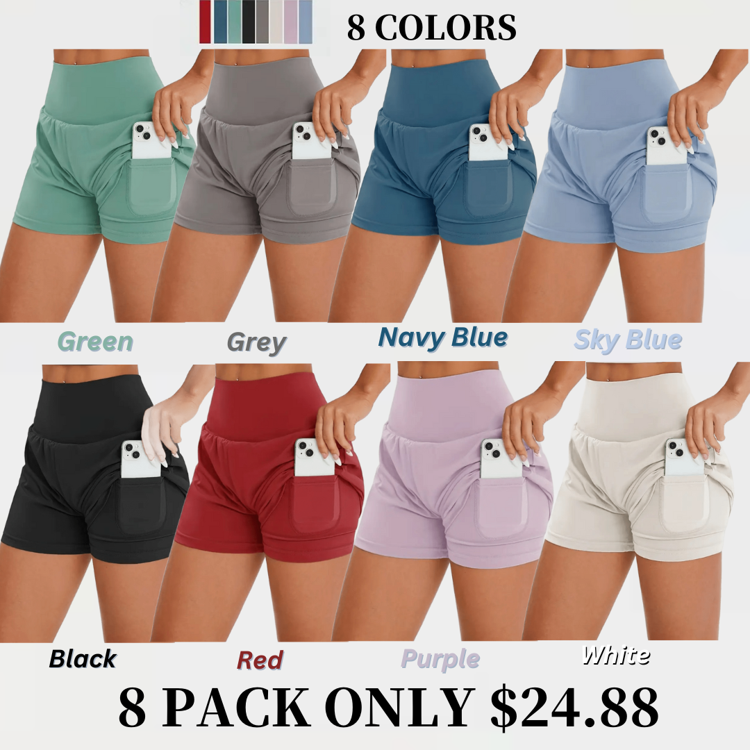 💝Last day promotion-⏰[2-in-1 Anti-Exposure Sports Shorts] Women's 2-in-1 Sports Shorts, Anti-Exposure Running Shorts With Pockets