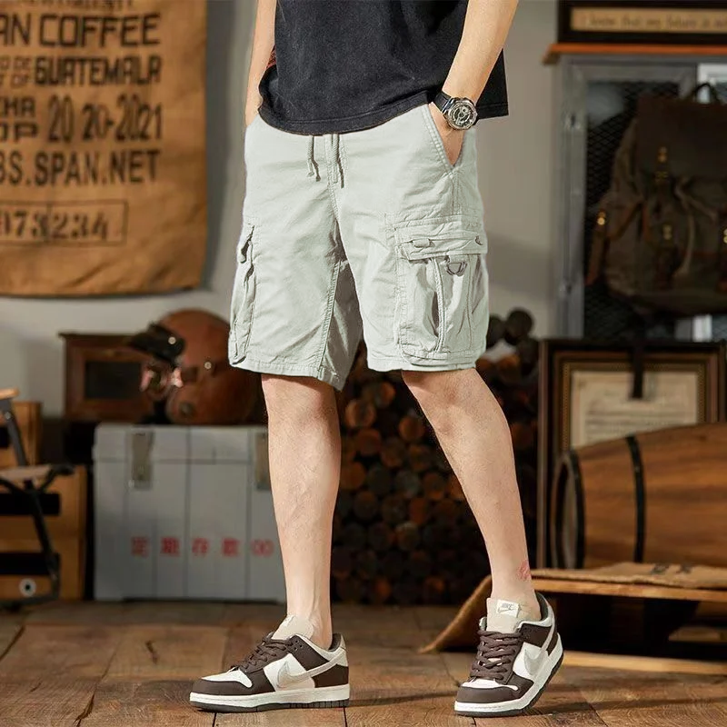 New American overalls summer shorts pop trend everything with five quarter pants men's loose straight pants