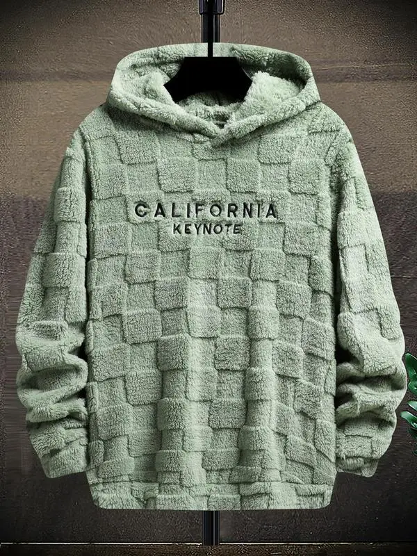 Men's Letter Embroidery Fuzzy Hoodie