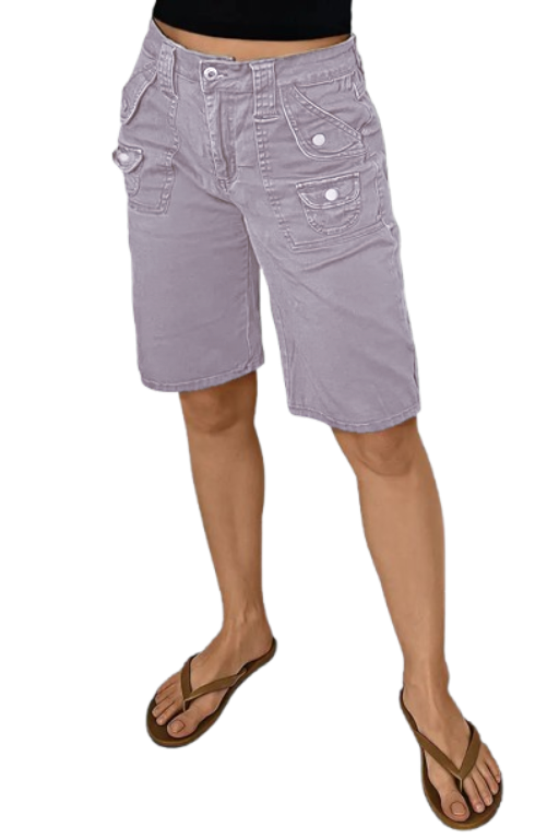🔥Last Day Sale🔥Solid Stitch Detail Mid Waist Bermuda Shorts