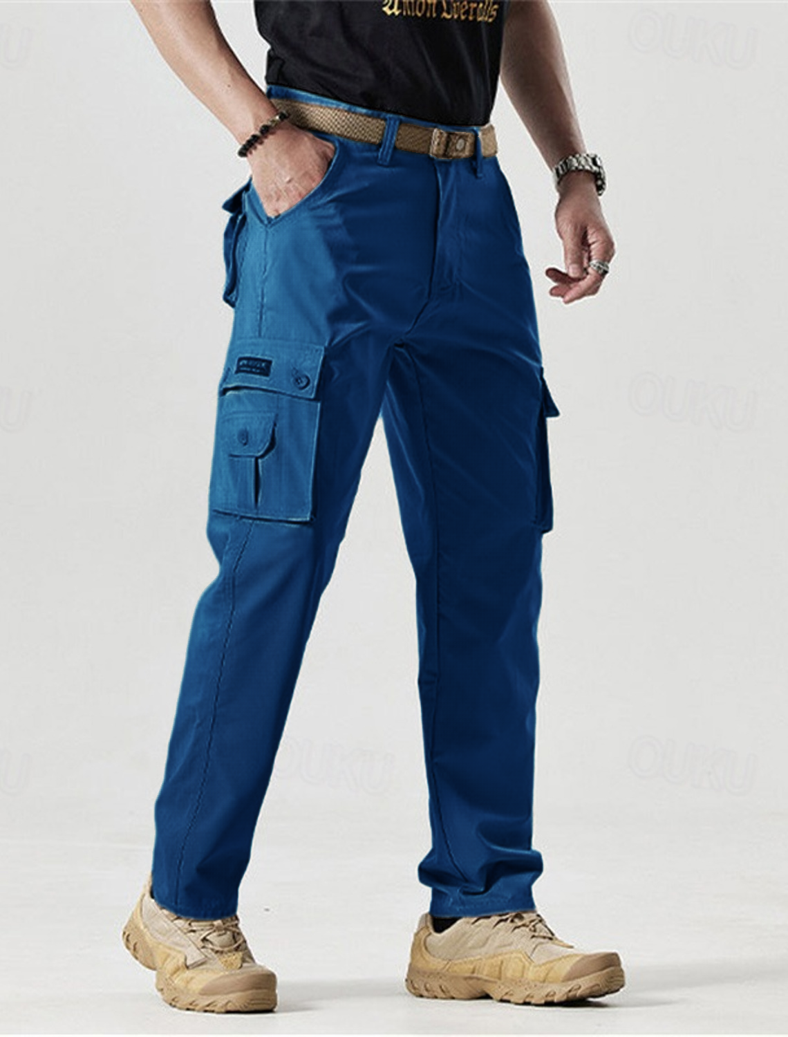 2025 Hot Sale-Men's Solid Color Patched Zipper Fly Cargo Pants