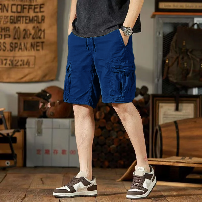 New American overalls summer shorts pop trend everything with five quarter pants men's loose straight pants