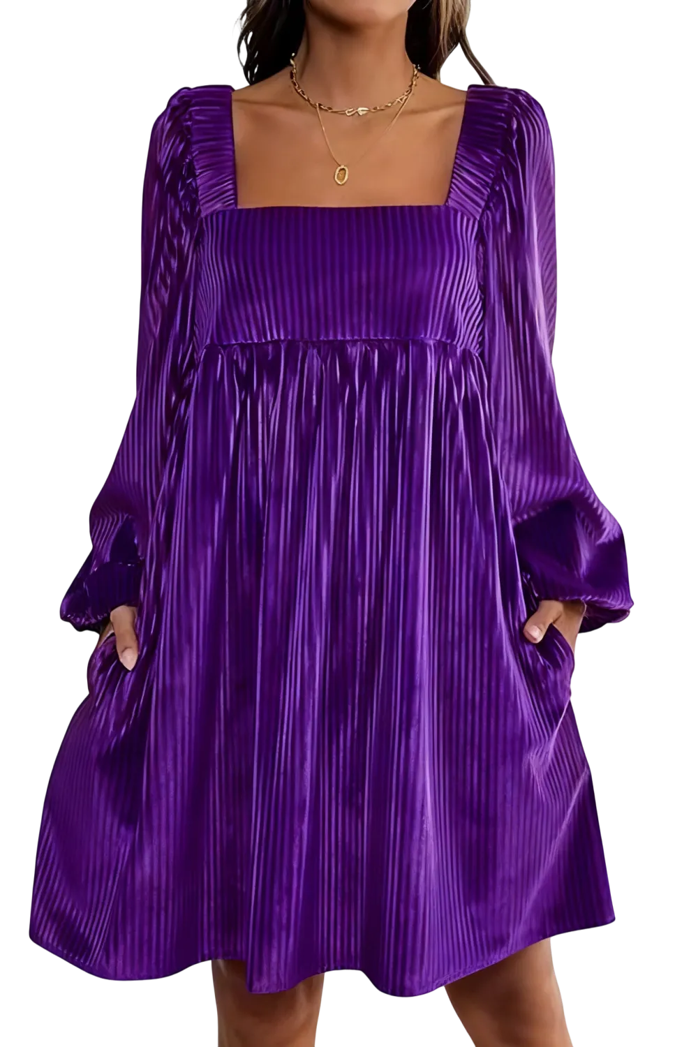 🔥Last Day 95% OFF🔥Women's Velvet Bishop Sleeve Square Neck Dress