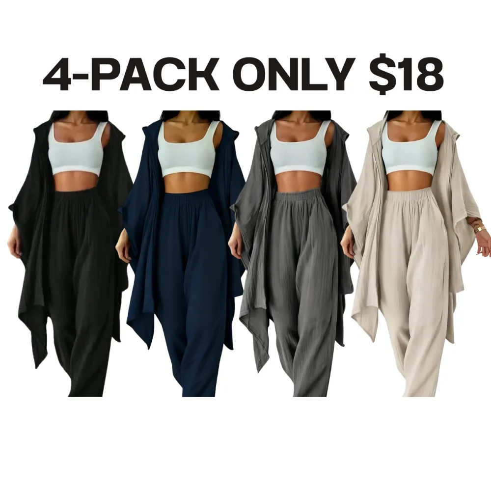 Women's Two-Piece Casual Set, Wide-Leg Pants & Loose-Fit Cardigan Jacket