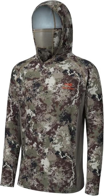 🎯 UPF 50+ Men’s Camo Hoodie – Hunting & Fishing Shirt with Built-in Mask