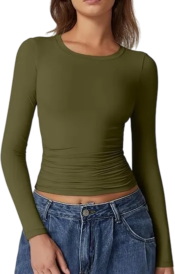 Women's Ruched Long Sleeve Crop Top