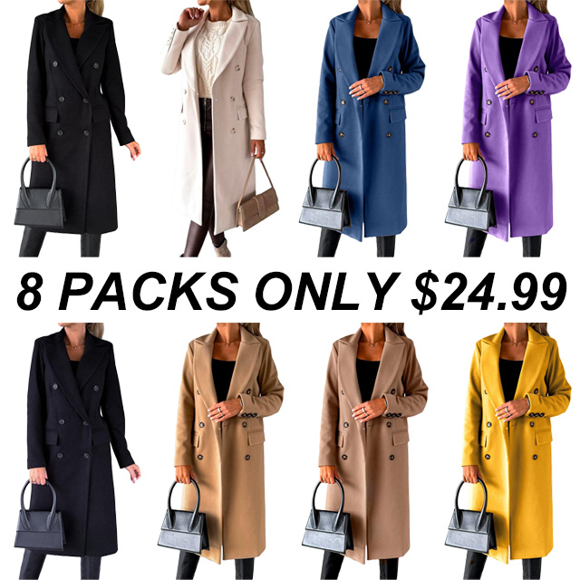 Womens Long Wool Coat Double Breasted Trench Coat Fall Winter Clothes