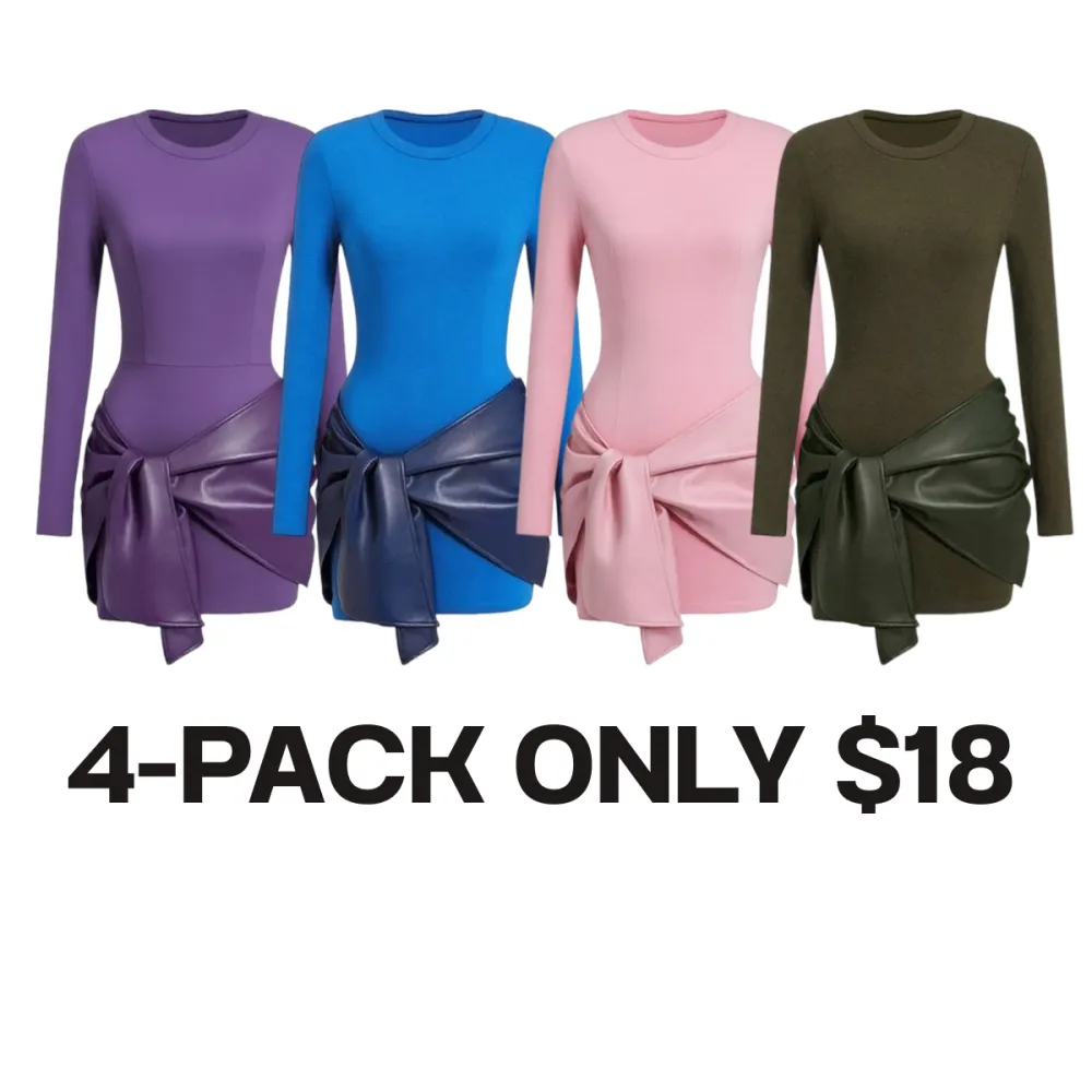 Women's Patchwork Knot Side Long Sleeve Dress