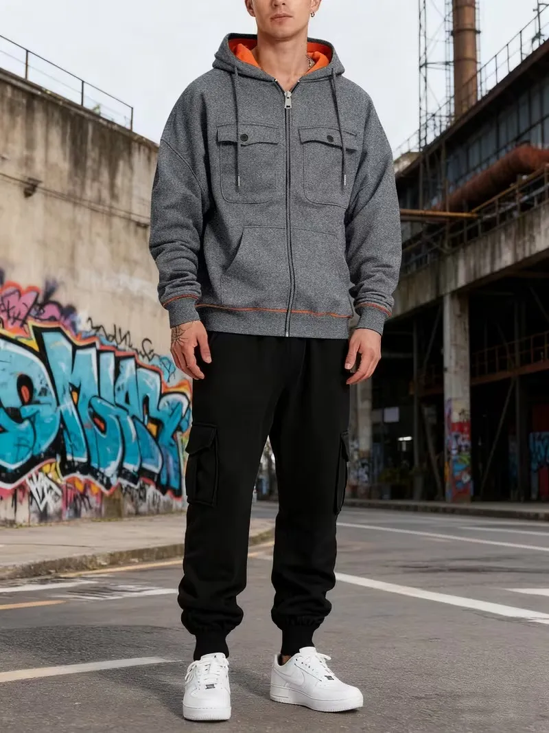 Clearance sale Men's sweatshirt with multiple pockets warm and stylish-Jacket & Pants