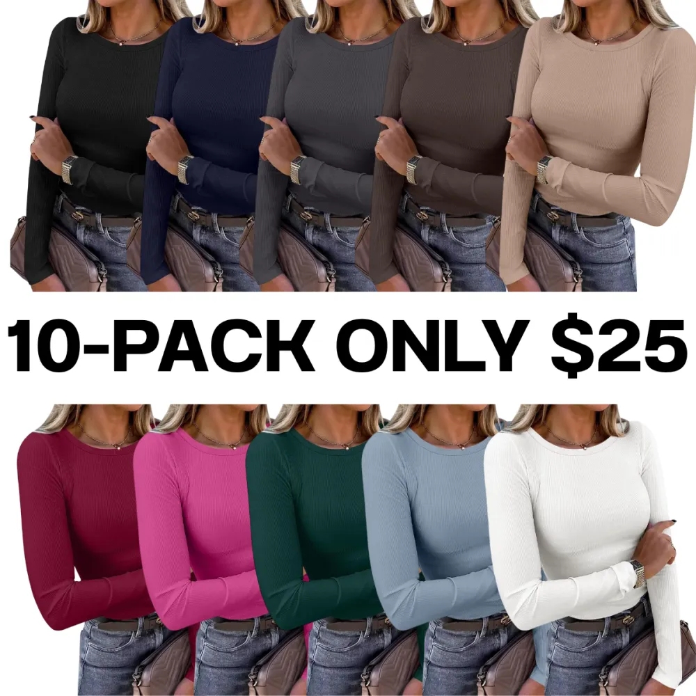 🔥Last Day 95% OFF🔥Women’s Knit Slim Fit Shirts Basic Tee Tops