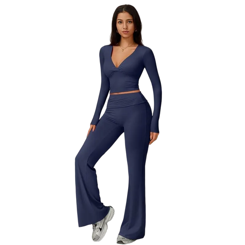 Women's 2-Piece Long Sleeve Plunging V-Neck Set