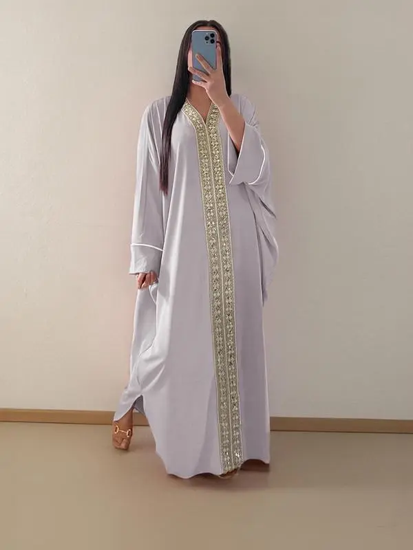 Women's Contrast Sequin Batwing Kaftan Dress