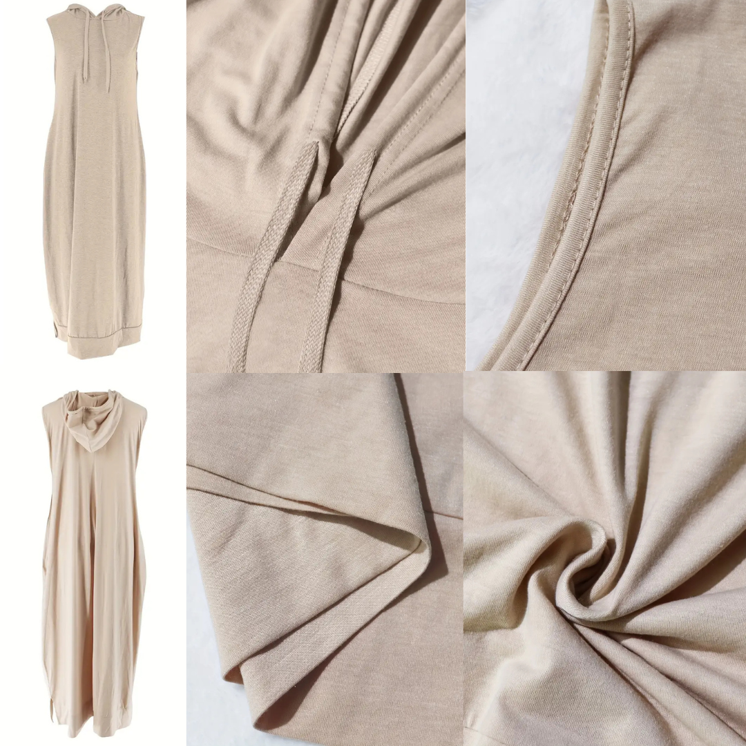 🔥Last day promotion⏰-Women's Plain Drawstring Hooded Tank Dress, Casual Pocket Sleeveless Maxi Dress for Summer, Fashion Women's Clothing for Daily Wear