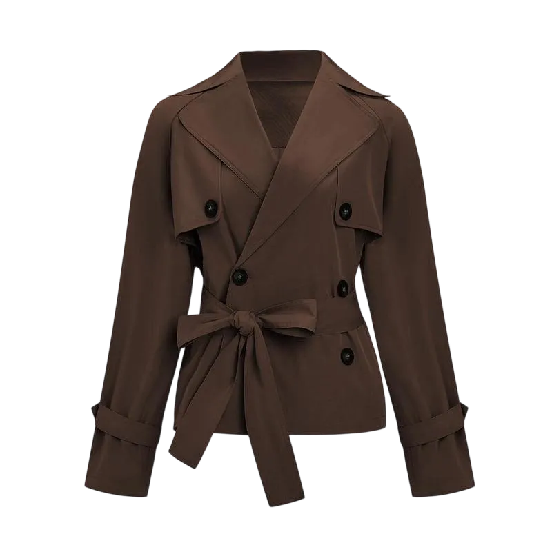 Women's Commuter Notch Lapel Double Breasted Detachable Belt Trench Coat