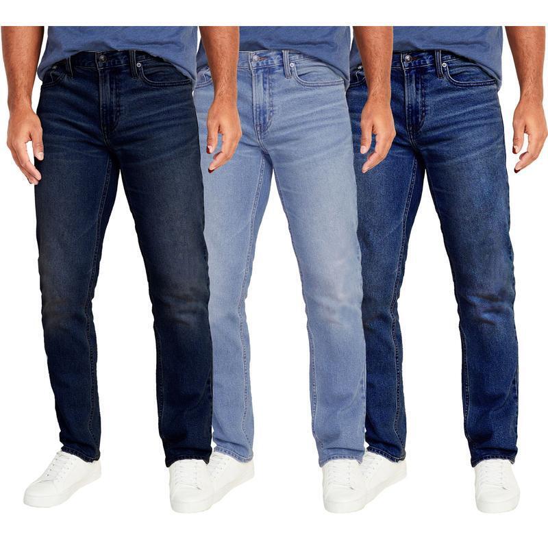 👖Men's 3-Pack Flex Stretch Slim Straight Jeans with 5 Pockets Denim Fabric (Sizes 29-48)(30-36)