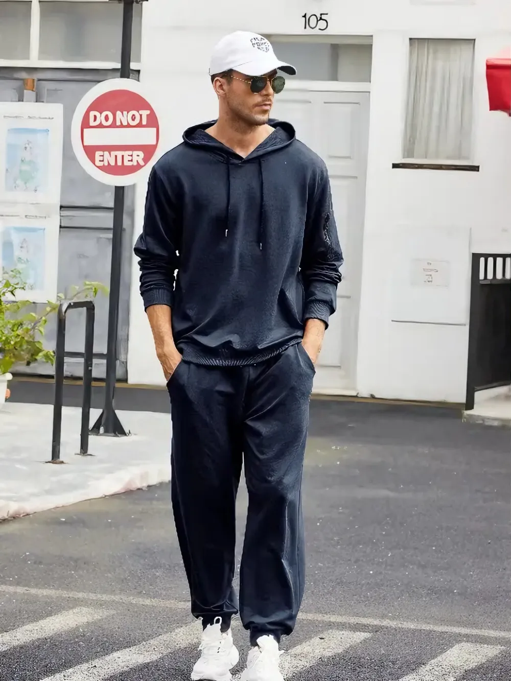 Clearance sale!Men’s Winter Fleece-Lined Set – Casual 2-Piece Hooded Running Sport Suit Sets-Pocket Jacket & Pants