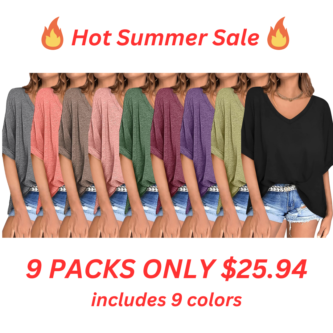 🔥Summer Deals!Womens Oversized T-Shirts Summer V Neck Casual Shirts Short Sleeve Workout Tunic Tops