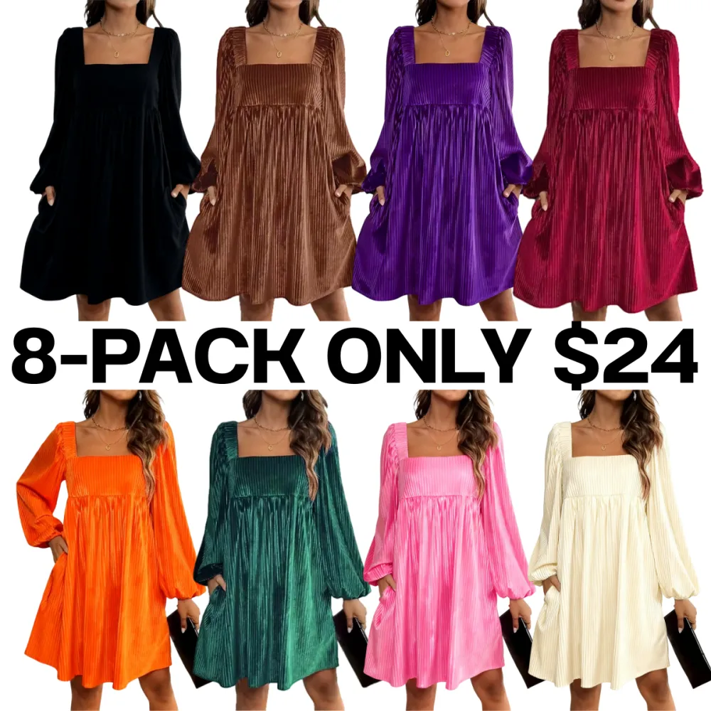 🔥Last Day 95% OFF🔥Women's Velvet Bishop Sleeve Square Neck Dress