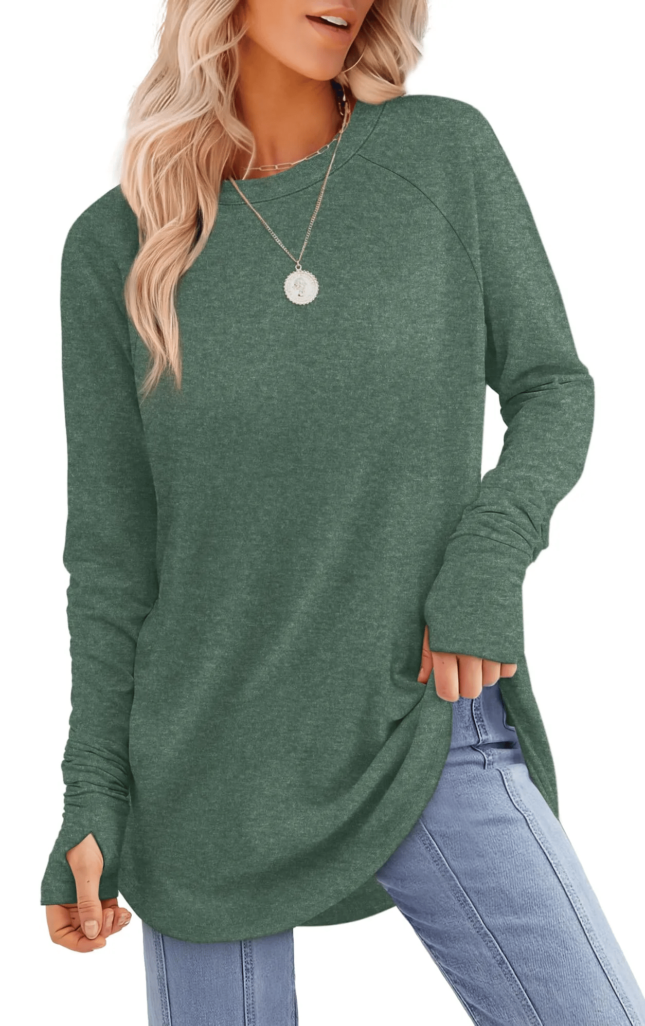 Clearance sale✨Womens Long Sleeve Thumb Hole Shirts Tunic Tops to Wear with Leggings