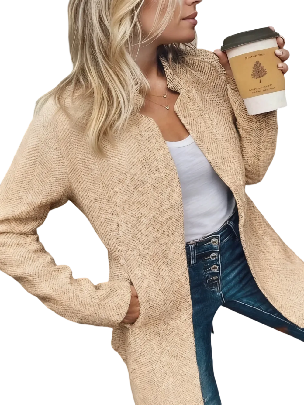 Women's Solid Color Pocket Long Sleeve Open Front Coat