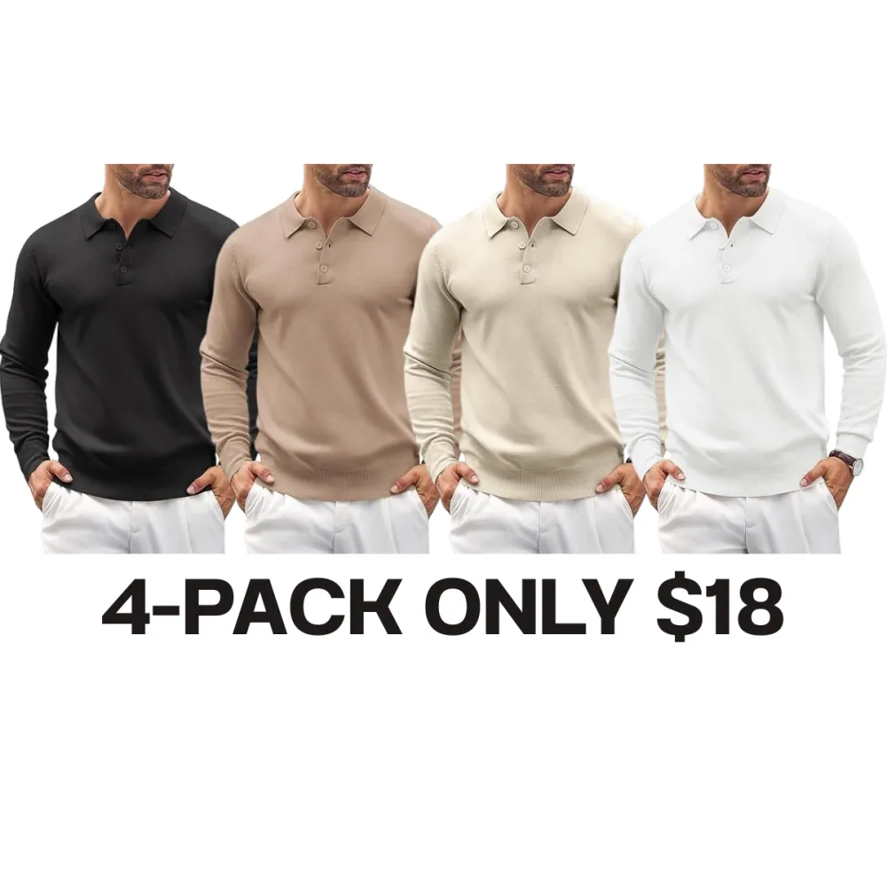 🔥Last Day Promotion🔥Men's Long Sleeve Knit Polo Shirt