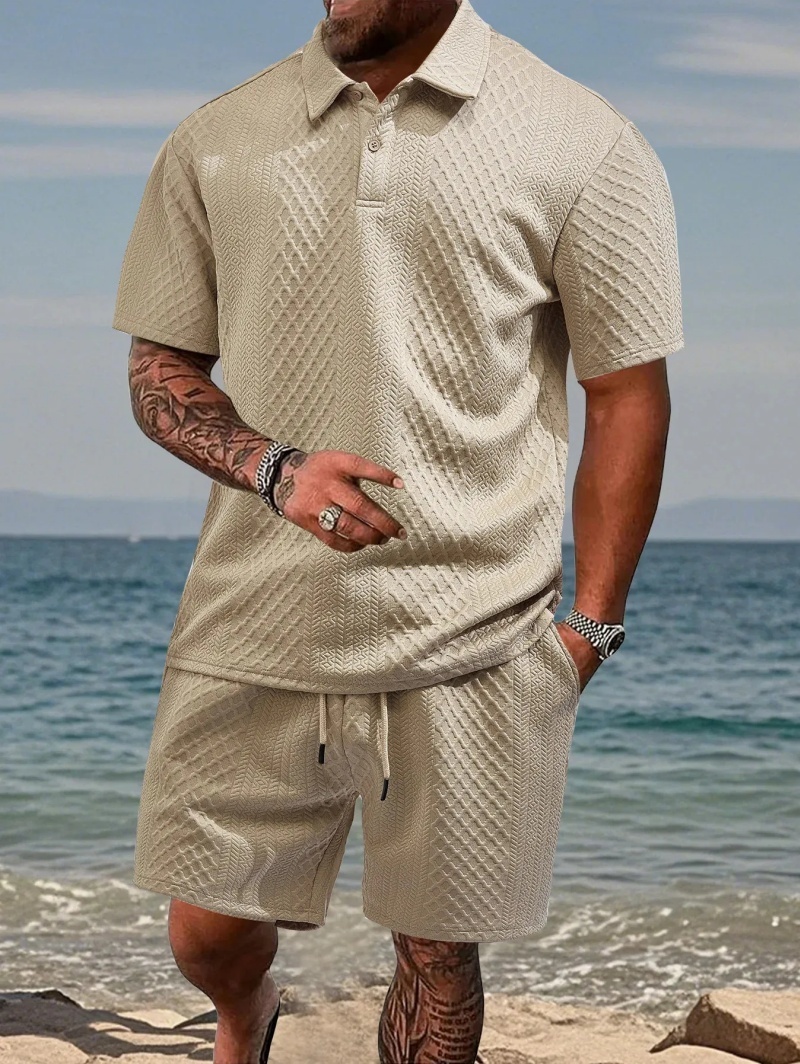 7 Packs Men's casual sports lapel jacquard texture polo shirt set