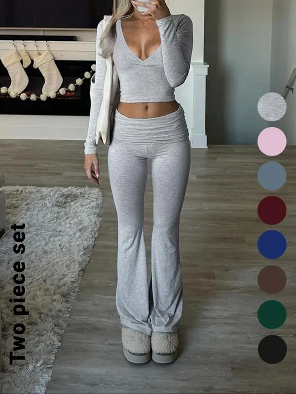 🔥 Best Price Today Only🔥Women's V-Neck Long Sleeve Two-Piece Set – Grab Yours Now! ⏰💖