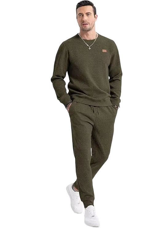 Men's 2 Piece Sweatsuits Outfits Casual Crewneck Jacquard Sweatshirt Joggers Sweatpants Set